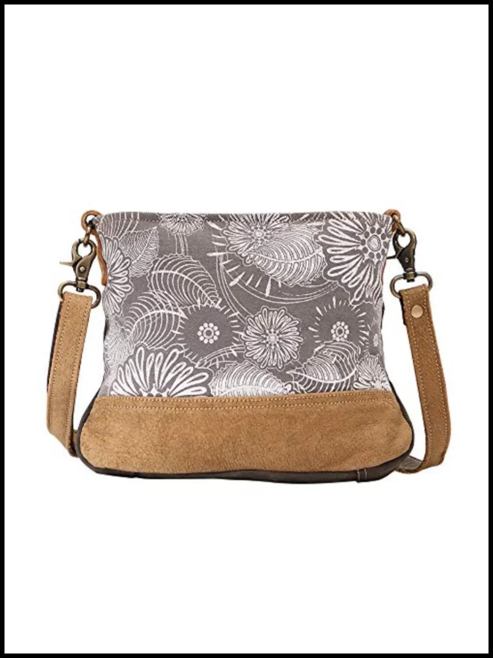Genuine Leather and Canvas Floral Purse with Flower Print